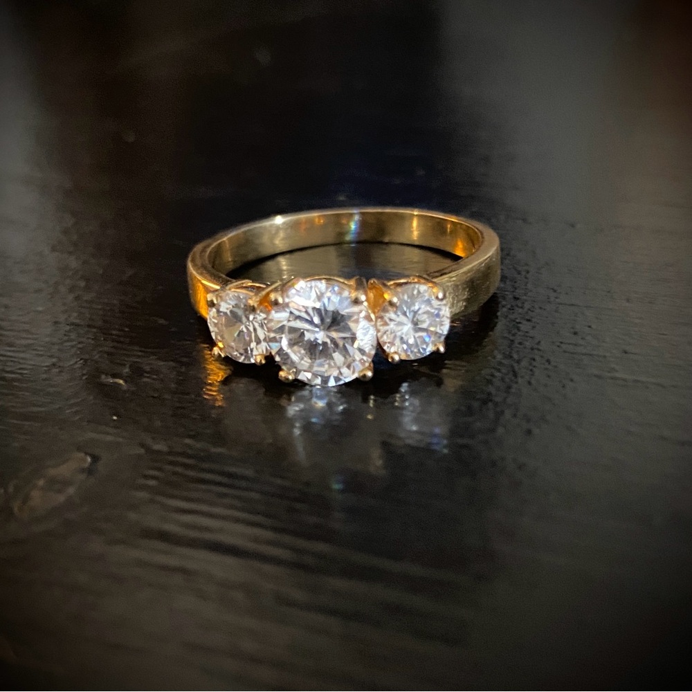 Gold Plated Tri-Zircon Ring